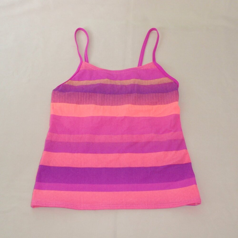 Nike Girls Spaghetti Straps Striped Top Tankini Swim Sz 14 Pink